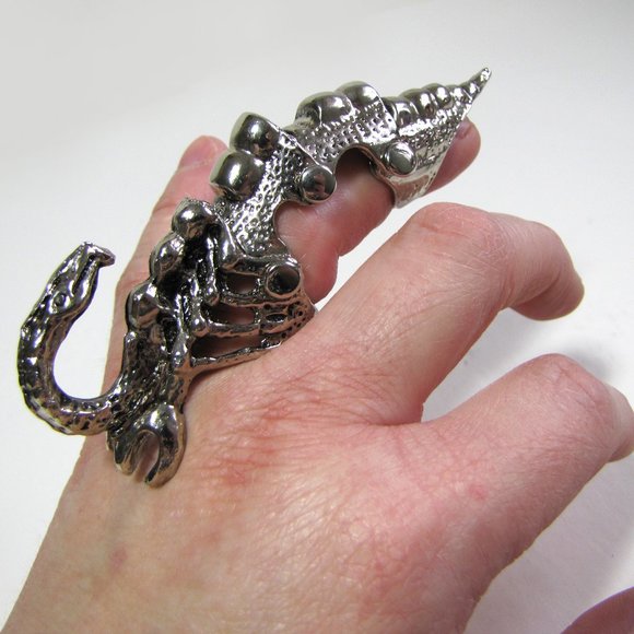 9 Silver Scorpion Snake Armor Ring - Picture 1 of 7